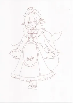 鲸鱼娘全身手绘设定草图